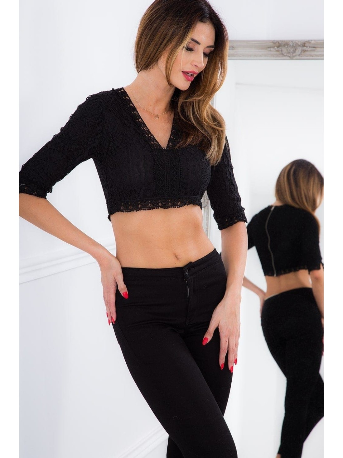 Black short lace blouse 21218 - Online store - Boutique